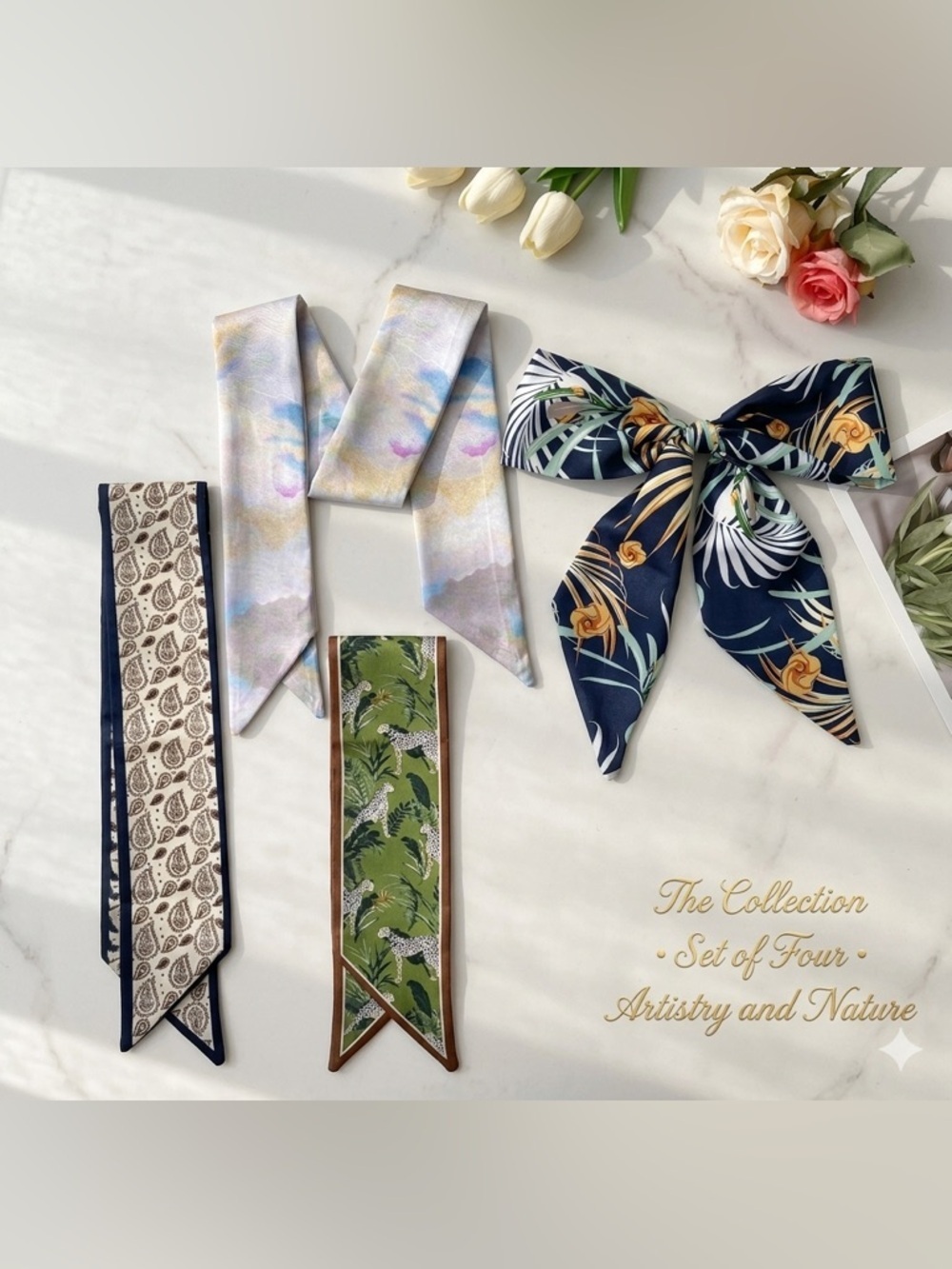 NWT Set of 4 Luxury Twilly Scarf Bundle • Whimsigoth Boho Bag Accessories